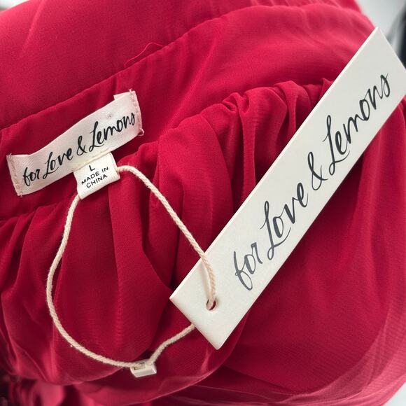 For Love & Lemons Red Rose Taffeta Bow Mini Dress - Picture 10 of 12